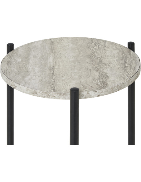 Table d'appoint moderne Ronde 1 étagère Bois MDF Beige Effet travertin Métal Noir Leuven 