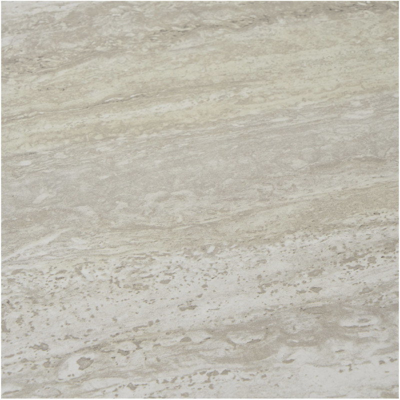 Table d'appoint moderne Ronde 1 étagère Bois MDF Beige Effet travertin Métal Noir Leuven 