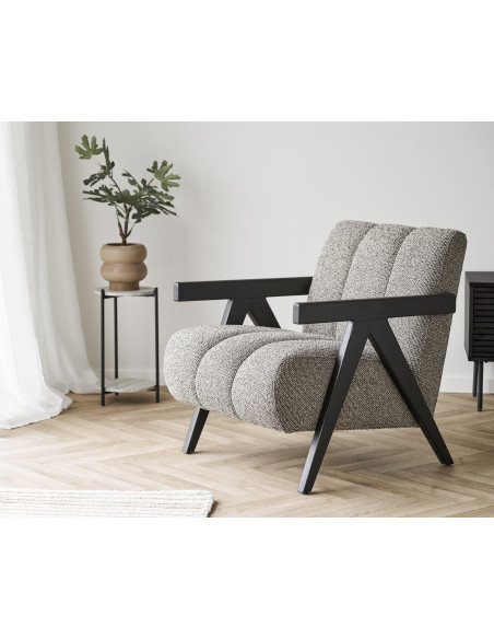 Table d'appoint moderne Ronde 1 étagère Bois MDF Beige Effet travertin Métal Noir Leuven 