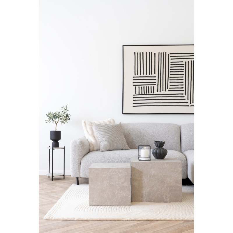 Table d'appoint moderne Ronde 1 étagère Bois MDF Beige Effet travertin Métal Noir Leuven 