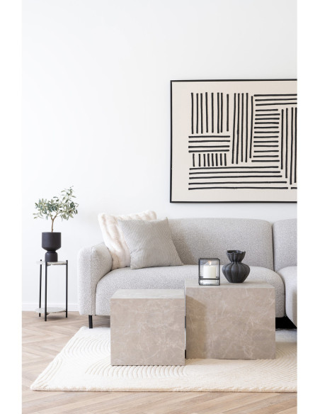 Table d'appoint moderne Ronde 1 étagère Bois MDF Beige Effet travertin Métal Noir Leuven 