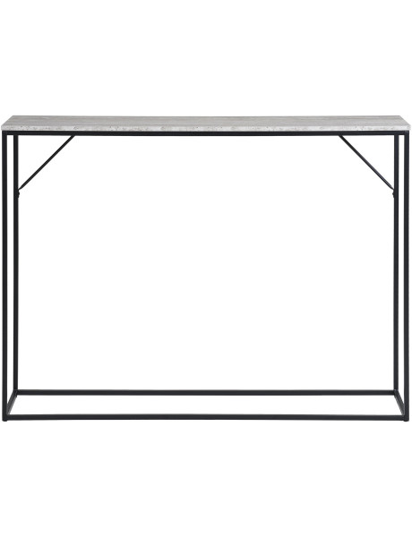 Console moderne Rectangulaire Métal Noir Panneau de particules Feuille de mélamine Gris Effet travertin Vita 