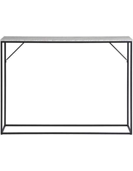 Console moderne Rectangulaire Métal Noir Panneau de particules Feuille de mélamine Gris Effet travertin Vita 