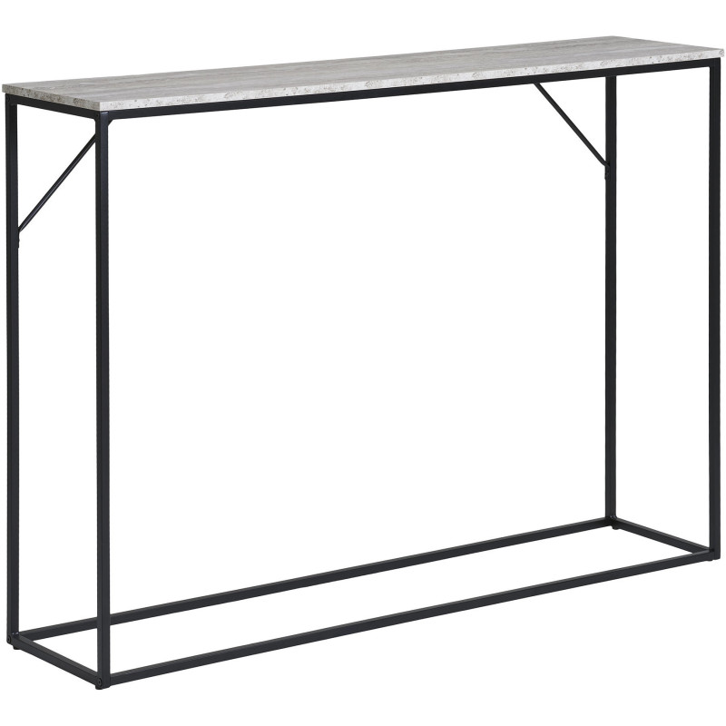 Console moderne Rectangulaire Métal Noir Panneau de particules Feuille de mélamine Gris Effet travertin Vita 