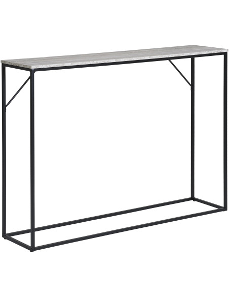 Console moderne Rectangulaire Métal Noir Panneau de particules Feuille de mélamine Gris Effet travertin Vita 