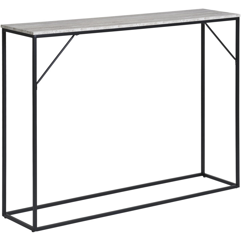 Console moderne Rectangulaire Métal Noir Panneau de particules Feuille de mélamine Gris Effet travertin Vita 