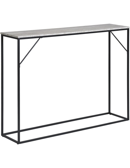 Console moderne Rectangulaire Métal Noir Panneau de particules Feuille de mélamine Gris Effet travertin Vita 