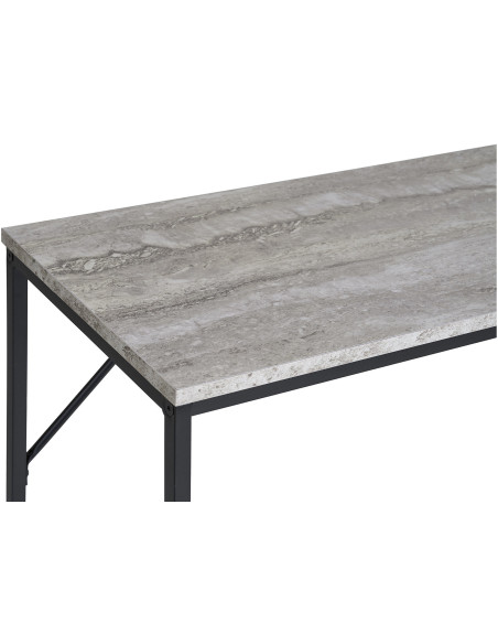 Console moderne Rectangulaire Métal Noir Panneau de particules Feuille de mélamine Gris Effet travertin Vita 