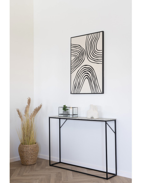 Console moderne Rectangulaire Métal Noir Panneau de particules Feuille de mélamine Gris Effet travertin Vita 