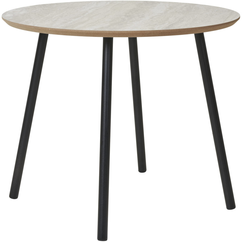 Table basse moderne Ronde Bois Beige Effet travertin Métal Noir Alost 