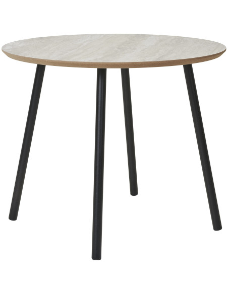 Table basse moderne Ronde Bois Beige Effet travertin Métal Noir Alost 