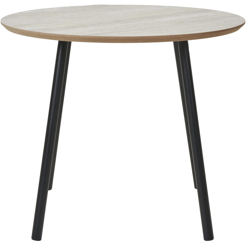 Table basse moderne Ronde Bois Beige Effet travertin Métal Noir Alost 