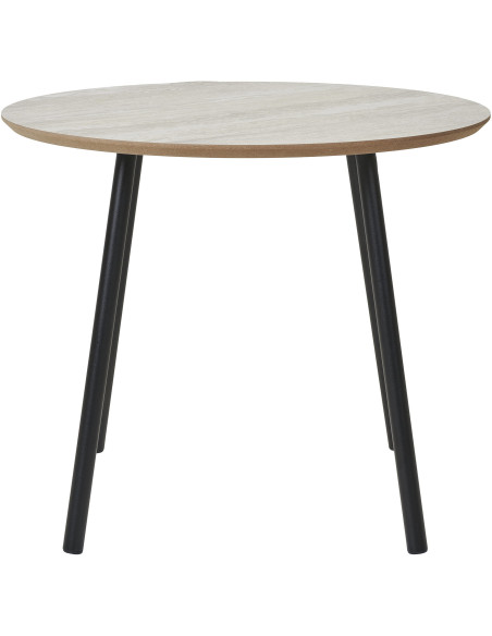 Table basse moderne Ronde Bois Beige Effet travertin Métal Noir Alost 