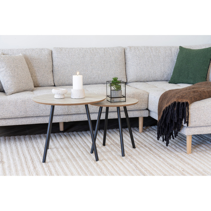 Table basse moderne Ronde Bois Beige Effet travertin Métal Noir Alost 