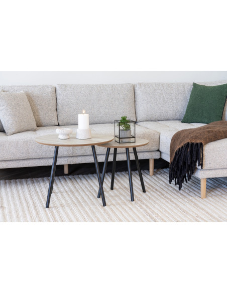 Table basse moderne Ronde Bois Beige Effet travertin Métal Noir Alost 