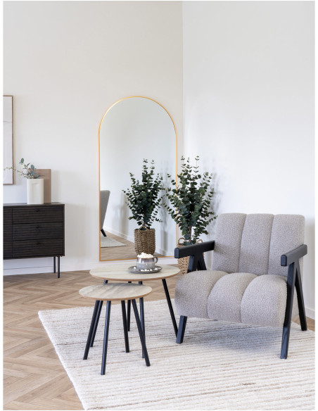 Table basse moderne Ronde Bois Beige Effet travertin Métal Noir Alost 