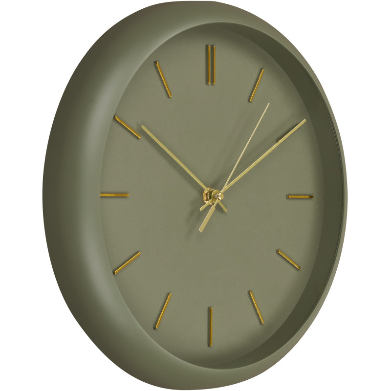 Horloge murale minimaliste silencieuse Ronde 30 cm Plastique Vert Doré Rossano 