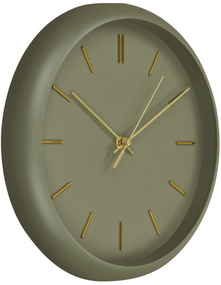 Horloge murale minimaliste silencieuse Ronde 30 cm Plastique Vert Doré Rossano 