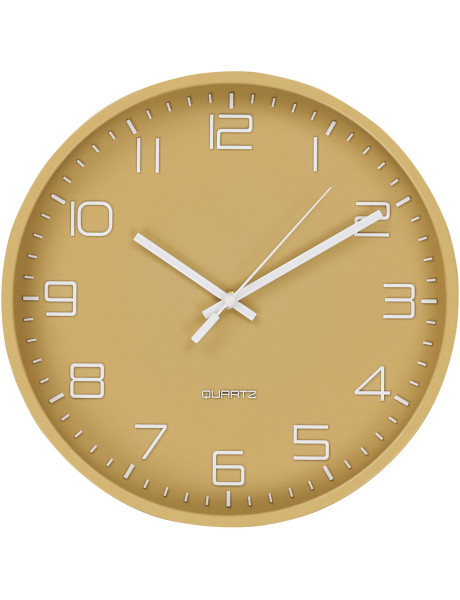Horloge murale scandinave silencieuse Ronde 30 cm Plastique Ocre Blanc Verre Transparent Rosolini 