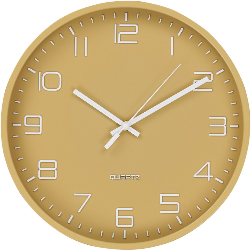 Horloge murale scandinave silencieuse Ronde 30 cm Plastique Ocre Blanc Verre Transparent Rosolini 