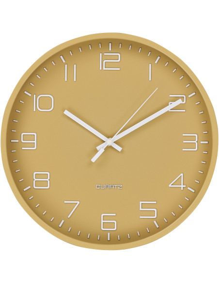 Horloge murale scandinave silencieuse Ronde 30 cm Plastique Ocre Blanc Verre Transparent Rosolini 