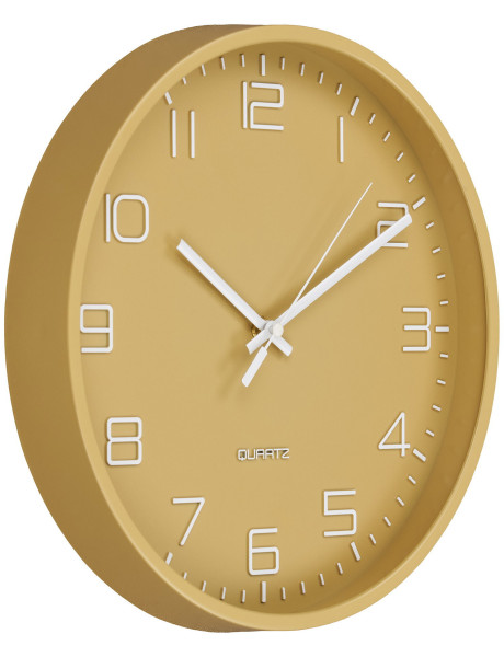 Horloge murale scandinave silencieuse Ronde 30 cm Plastique Ocre Blanc Verre Transparent Rosolini 