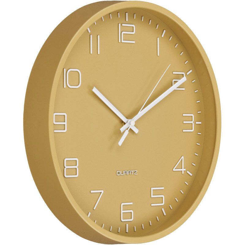 Horloge murale scandinave silencieuse Ronde 30 cm Plastique Ocre Blanc Verre Transparent Rosolini 