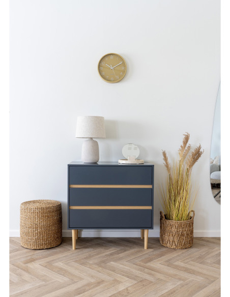 Horloge murale scandinave silencieuse Ronde 30 cm Plastique Ocre Blanc Verre Transparent Rosolini 