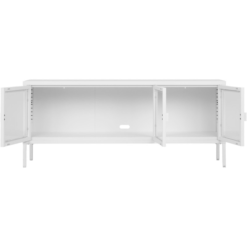 Meuble télé moderne 3 portes Métal Blanc Verre Transparent Brisbane 