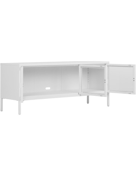 Meuble télé moderne 3 portes Métal Blanc Verre Transparent Brisbane 