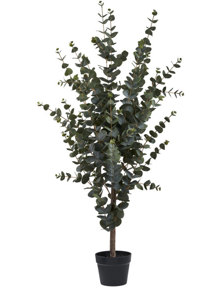 Grand Arbre artificiel réaliste Eucalyptus Hauteur 120 cm Plastique Vert Noir 