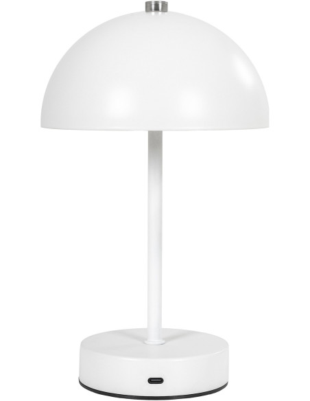 Lampe à poser moderne Led rechargeable Chapignon Hauteur 25 cm Métal Blanc Argenté Holt 