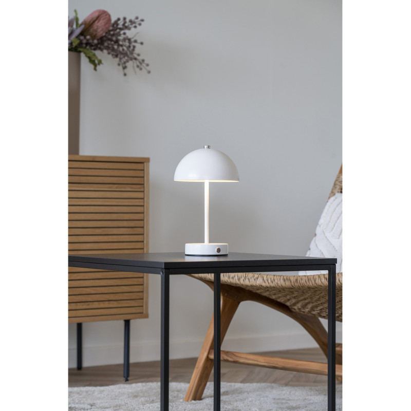 Lampe à poser moderne Led rechargeable Chapignon Hauteur 25 cm Métal Blanc Argenté Holt 