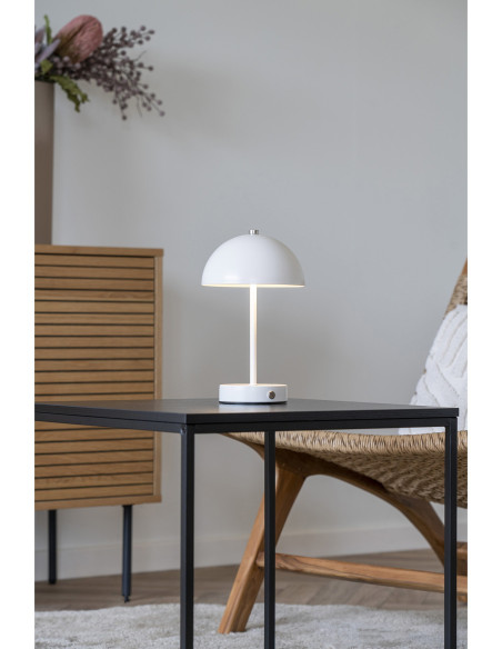 Lampe à poser moderne Led rechargeable Chapignon Hauteur 25 cm Métal Blanc Argenté Holt 