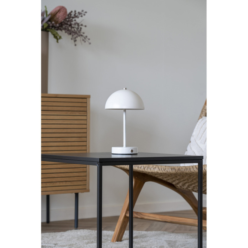 Lampe à poser moderne Led rechargeable Chapignon Hauteur 25 cm Métal Blanc Argenté Holt 