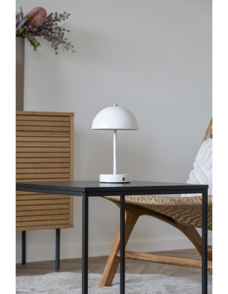 Lampe à poser moderne Led rechargeable Chapignon Hauteur 25 cm Métal Blanc Argenté Holt 