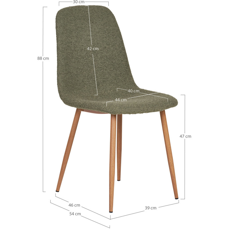 Chaise moderne bouclette Tissu Vert foncé Bouclé Métal Naturel Effet bois Stockholm (Lot de 2) 