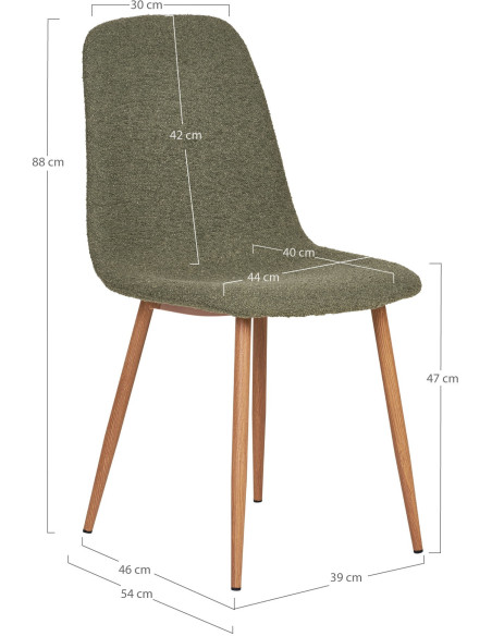 Chaise moderne bouclette Tissu Vert foncé Bouclé Métal Naturel Effet bois Stockholm (Lot de 2) 