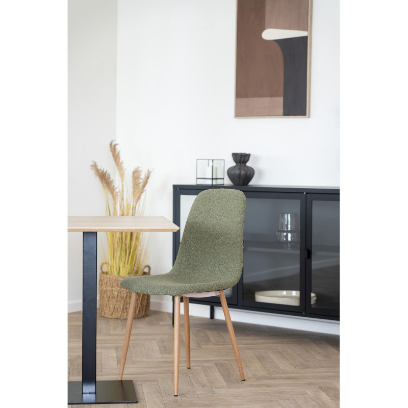 Chaise moderne bouclette Tissu Vert foncé Bouclé Métal Naturel Effet bois Stockholm (Lot de 2) 