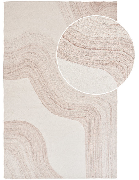 Grand Tapis moderne tufté Rectangulaire 160x230 Laine Marron clair Blanc ivoire Surat 