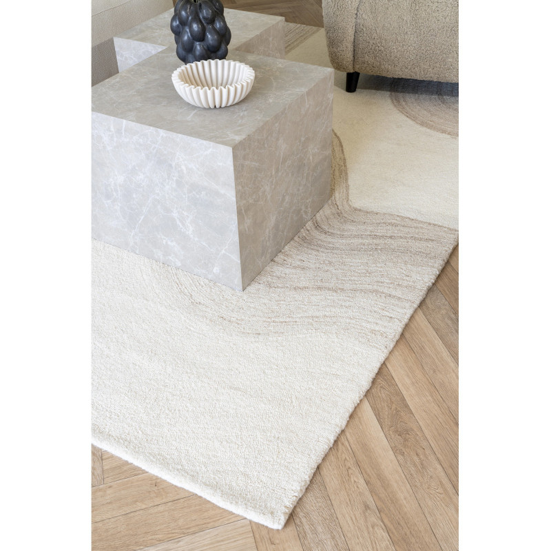 Grand Tapis moderne tufté Rectangulaire 160x230 Laine Marron clair Blanc ivoire Surat 