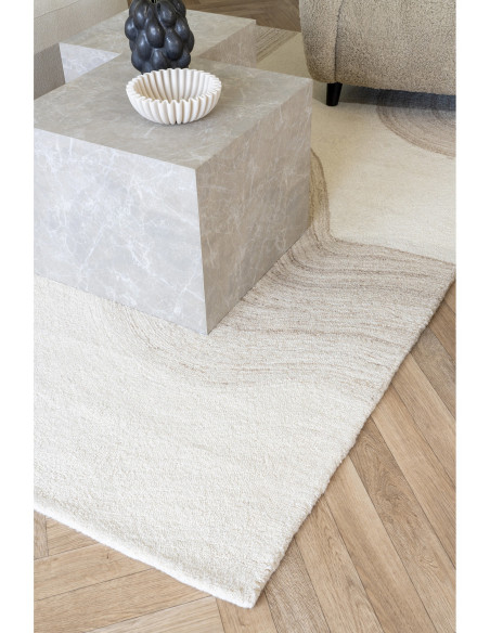 Grand Tapis moderne tufté Rectangulaire 160x230 Laine Marron clair Blanc ivoire Surat 