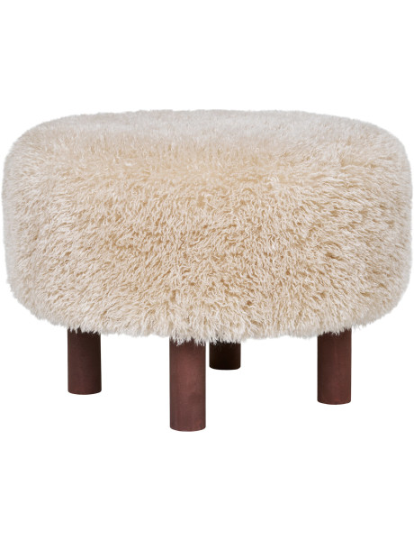 Grand Pouf poils longs Rond Tissu Marron clair Bois de pin Marron foncé Inverness 