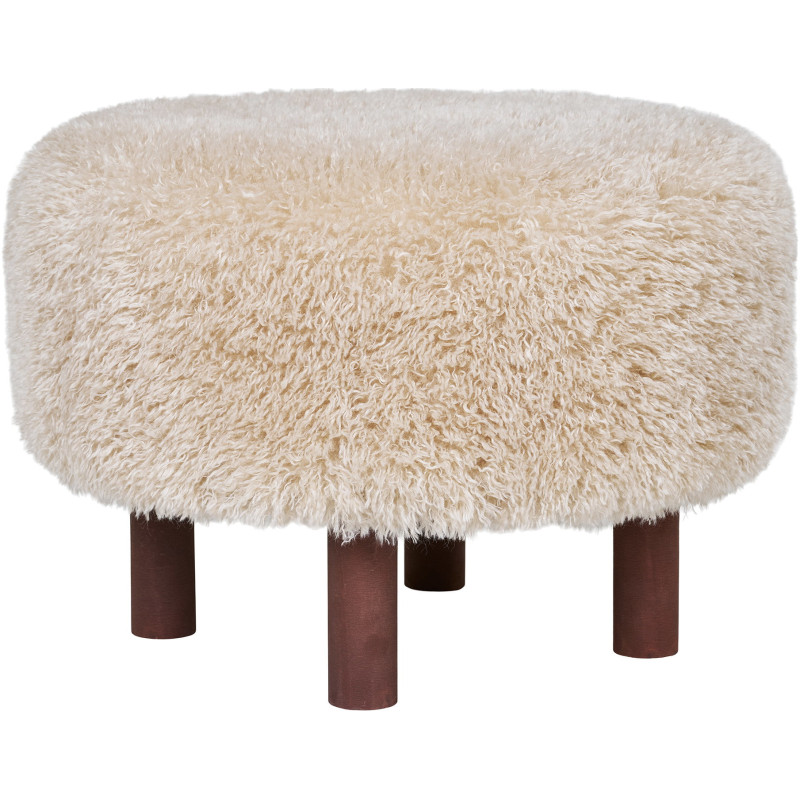 Grand Pouf poils longs Rond Tissu Marron clair Bois de pin Marron foncé Inverness 