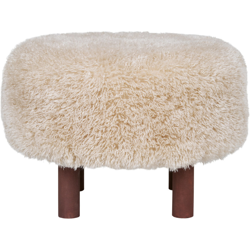 Grand Pouf poils longs Rond Tissu Marron clair Bois de pin Marron foncé Inverness 