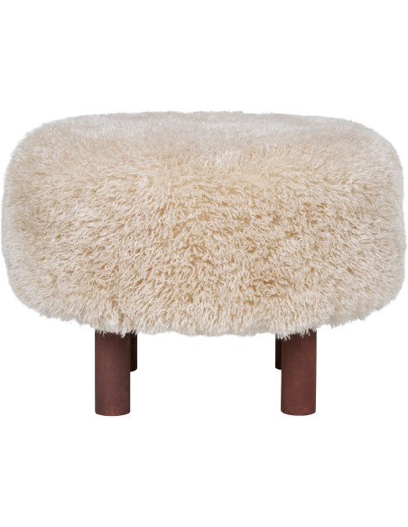 Grand Pouf poils longs Rond Tissu Marron clair Bois de pin Marron foncé Inverness 
