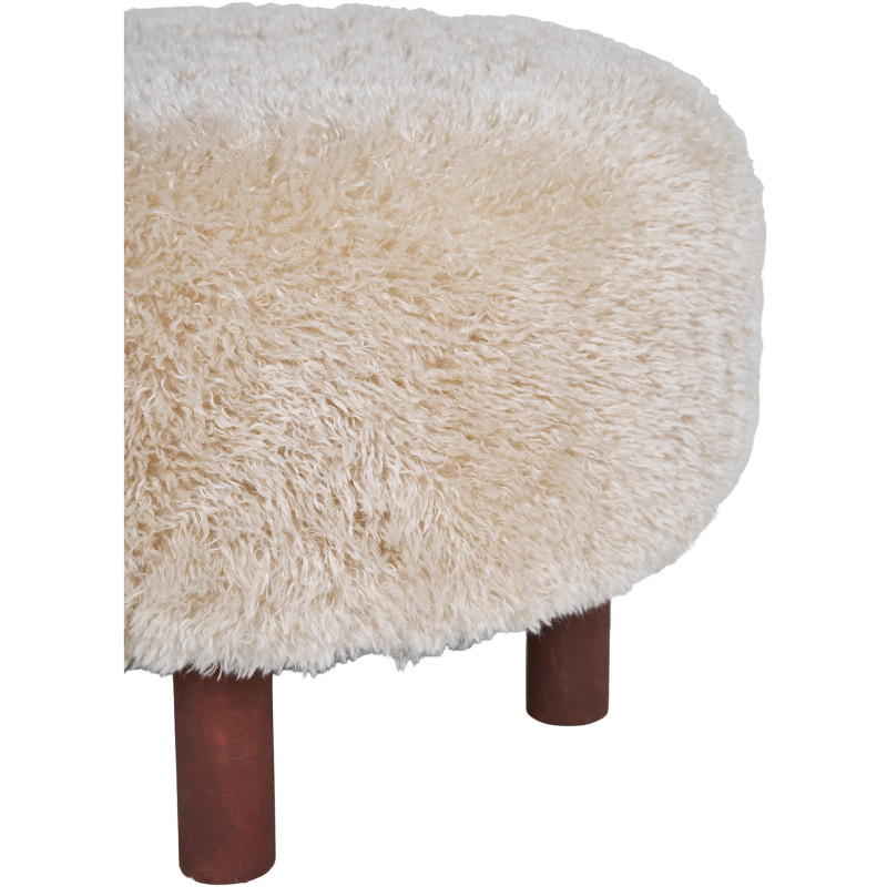 Grand Pouf poils longs Rond Tissu Marron clair Bois de pin Marron foncé Inverness 