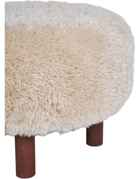 Grand Pouf poils longs Rond Tissu Marron clair Bois de pin Marron foncé Inverness 