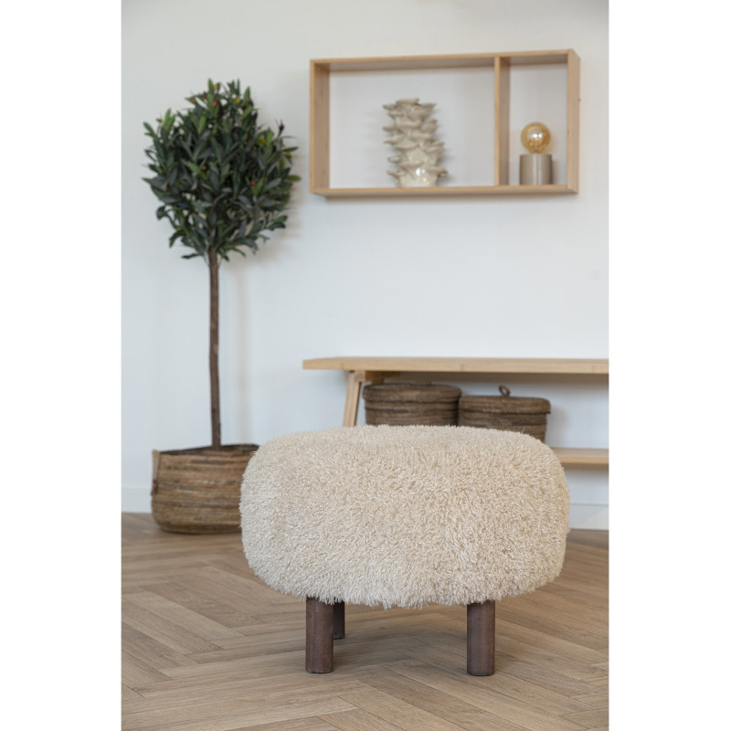 Grand Pouf poils longs Rond Tissu Marron clair Bois de pin Marron foncé Inverness 
