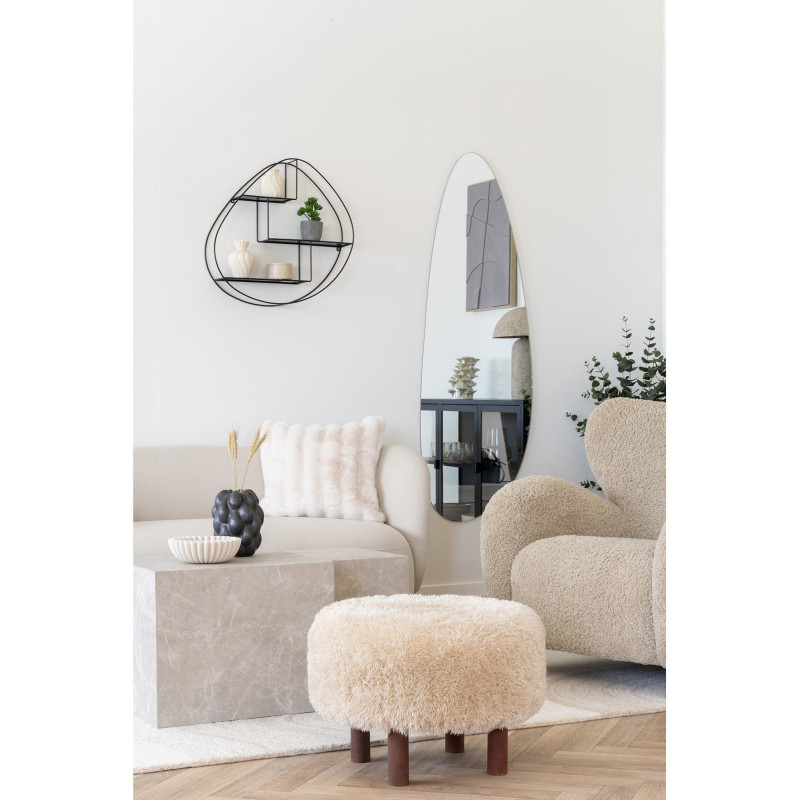 Grand Pouf poils longs Rond Tissu Marron clair Bois de pin Marron foncé Inverness 